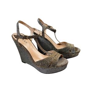 GUESS Sparkling Glitter Gold Silver Platform Sandals 8.5